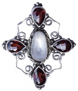 Silver Brooch with Faux Moonstone Faux Garnets circa 1920s